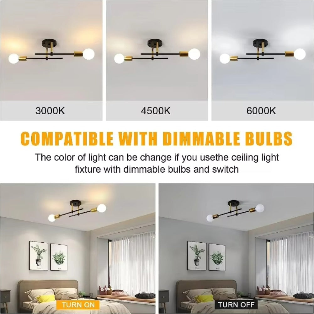 Modern Chandelier: 2-Light Flush Mount Chandelier - Indoor Ceiling Lamp