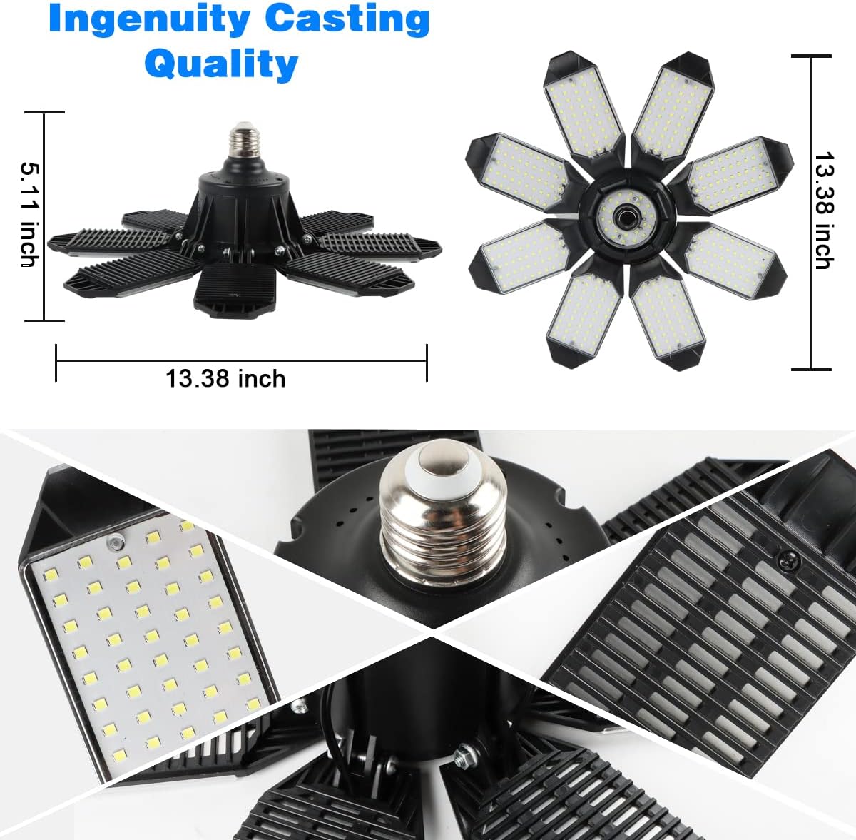 LED Garage Light Bulbs, Super Bright 8+1 Panel E27 Socket