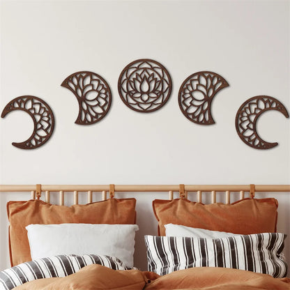 Wall Decor - 5Pcs Wooden Nordic Art Set Boho Moon Phase 