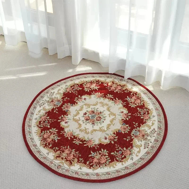 Area Rug: Round Vintage Floral Area Rug - Elegant European Style