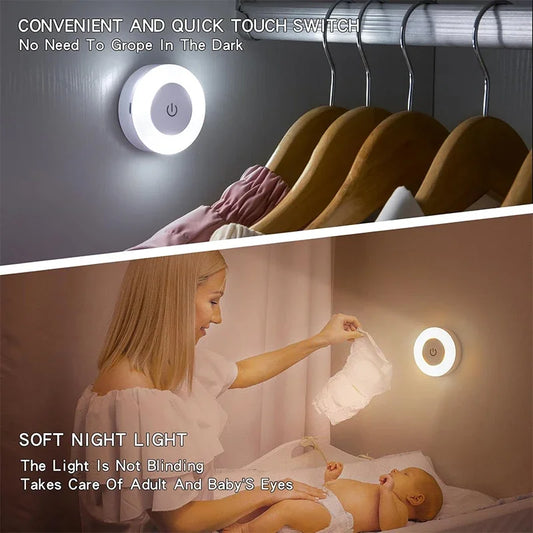 2 Pcs Energy Saving LED Night Lights Touch Sensor 3 Color Dimmable Wall Night Lamp USB Rechargeable Magnetic Room Aisle Bedroom