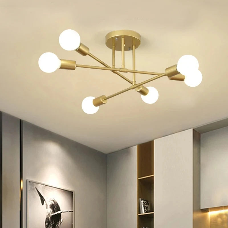LED Ceiling Light Fixture - Modern 6 Heads Black/White/Gold Fixture