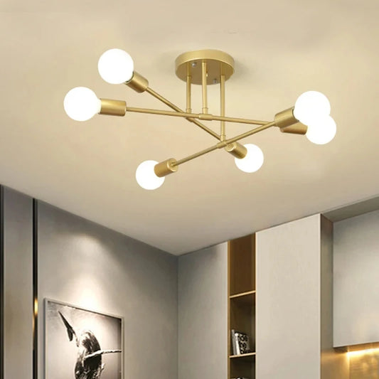 LED Ceiling Light Fixture - Modern 6 Heads Black/White/Gold Fixture