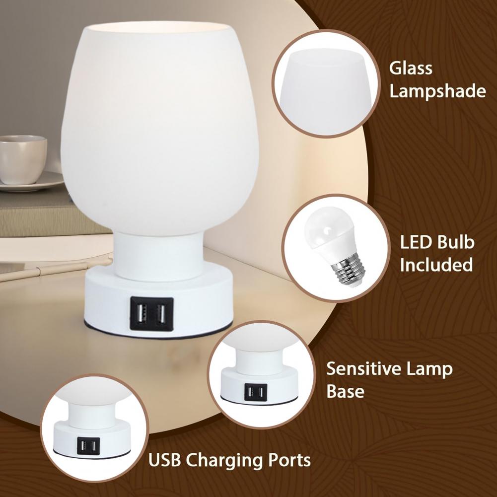 LED Desk Lamp: Touch Control, Dimmable Glass Shade