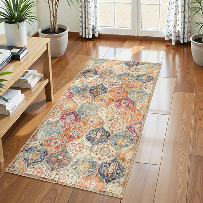 Vintage Butterfly Floral Runner Rug - Boho Hallway Carpet