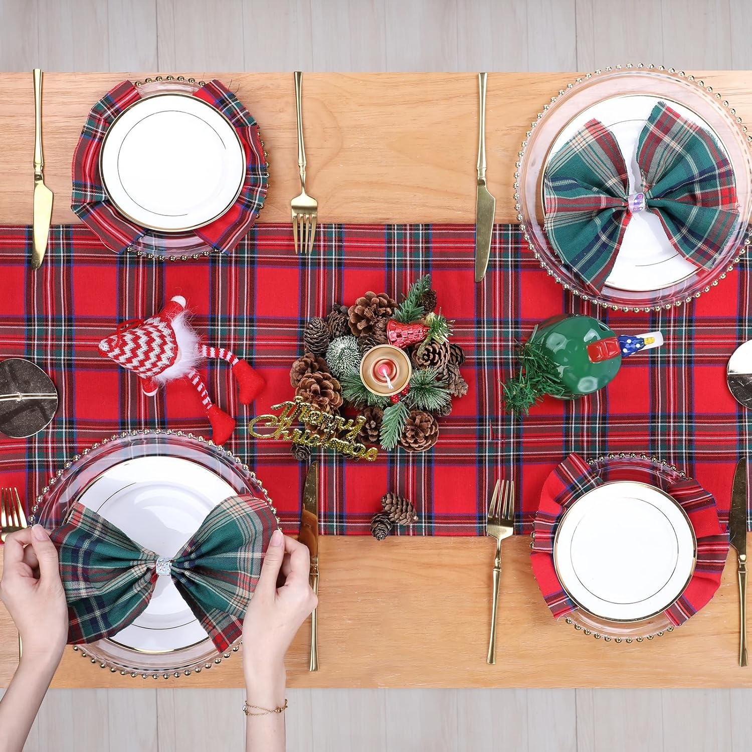 Table Runner Red Tartan Plaid Napkins Set
