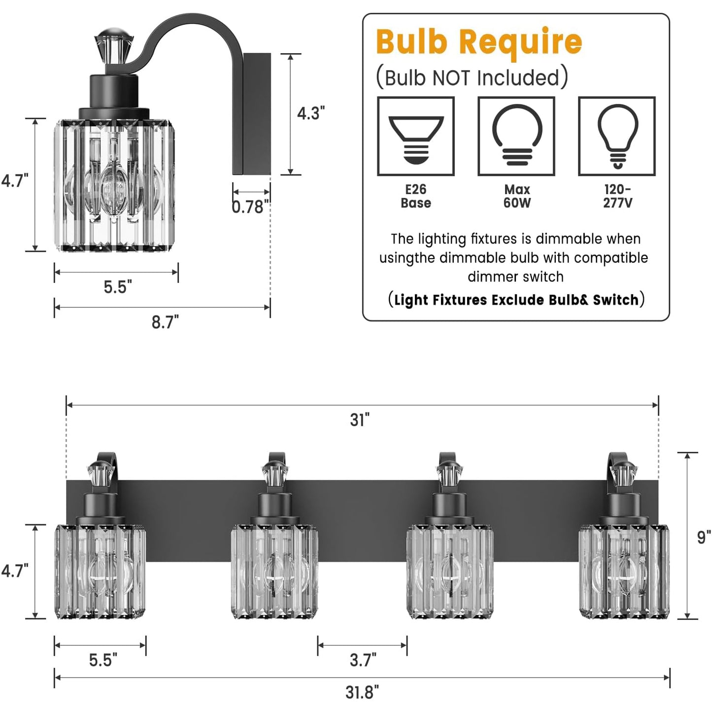 Crystal Vanity Lights - Elegant Bathroom & Makeup Mirror Lighting