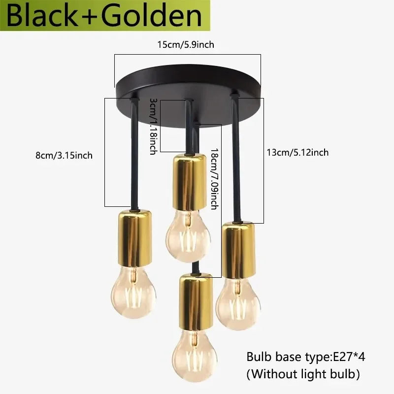 Ceiling Light Fixture: Black Modern E27 Ceiling Lamp - 4-Head Chandelier