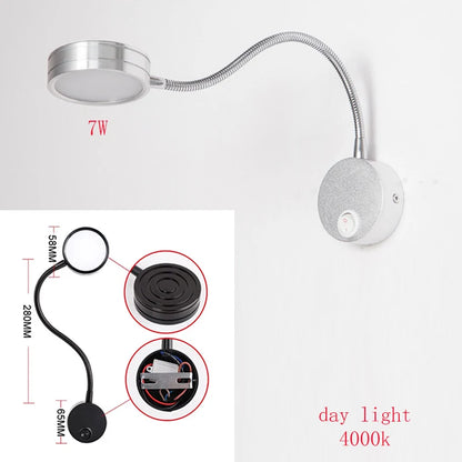 3W LED Gooseneck Reading Wall Lamp Flexible Adjustable With Switch Work Study Wall Mounted 85-265V Bedroom Bedside Night Light