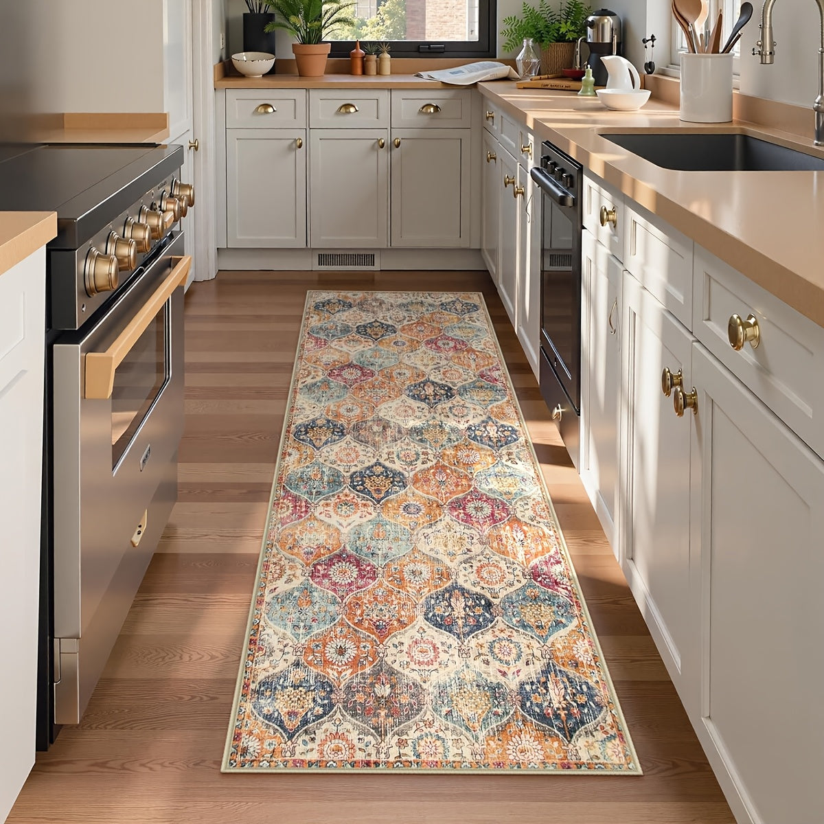 Vintage Butterfly Floral Runner Rug - Boho Hallway Carpet