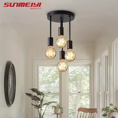 Ceiling Light Fixture: Black Modern E27 Ceiling Lamp - 4-Head Chandelier
