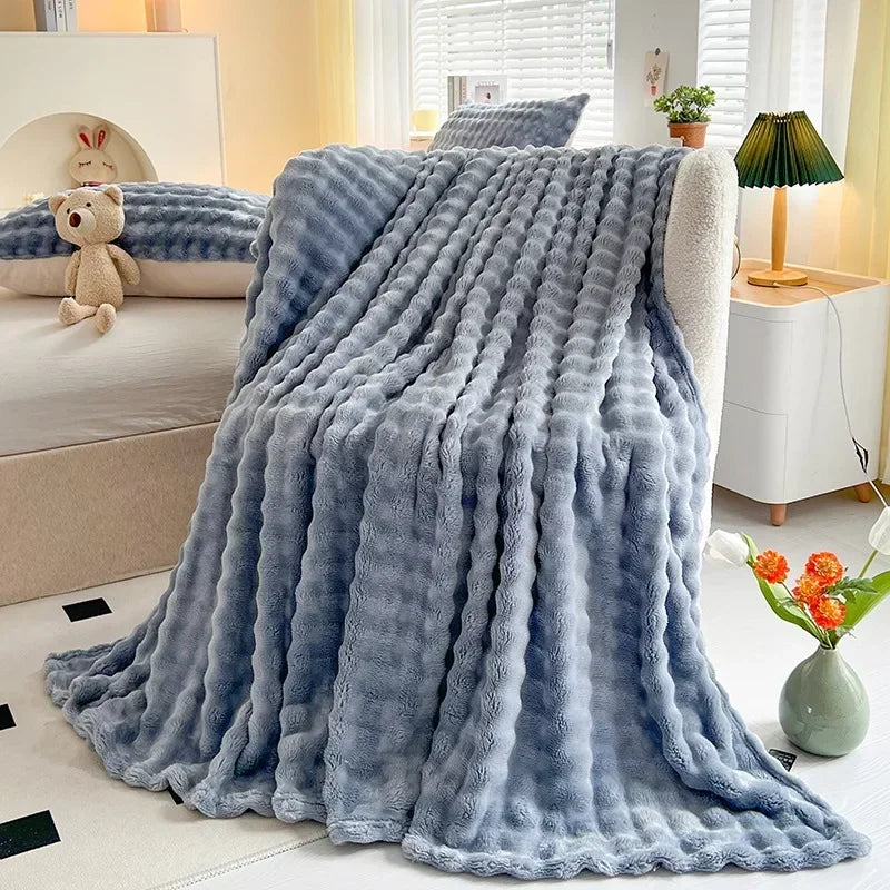 Blanket: Flannel Rabbit Plush Blanket - Cozy Office & Sofa Cover
