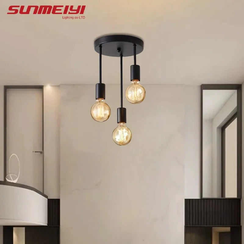 Ceiling Light Fixture: Black Modern E27 Ceiling Lamp - 4-Head Chandelier