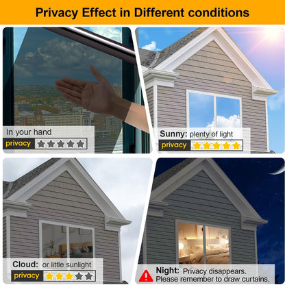One-Way Daytime Privacy Window Film: See Out, Not In Window Tint for Home Reflective Mirror Glass Window Coverings Sun, Heat