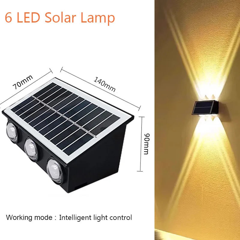 Sunlight Powered 4/6/8LEDs Solar Wall Lamp,Outdoor Waterproof Solar Light,Up and Down Luminous Lighting for Yard Garden Decor